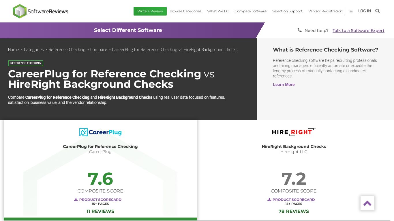 CareerPlug vs HireRight - Reference Checking | SoftwareReviews